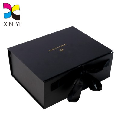 22 years professional printing service logo foil black ribbon closure hardcover box