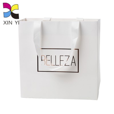 Guangzhou suppliers OEM white paper shopping gift bag with logo print