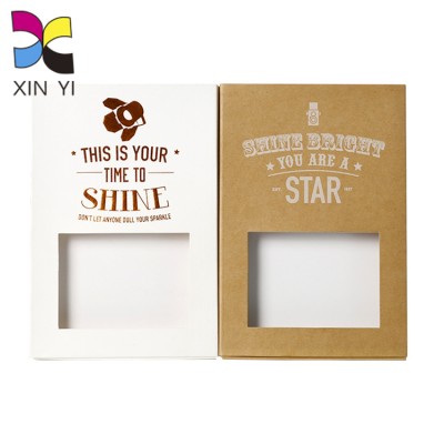 White Ink Painting Customized Kraft Paper Display Boxes With Rectangular Window